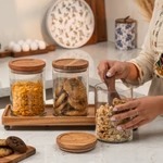 Clear Jar wood jar with tray clear Tea <b>Container</b> <b>Food</b> Storage <b>Glass</b> Jar Best Quality Product for Beans Rice Sugar kitchen usage - Product Image 6