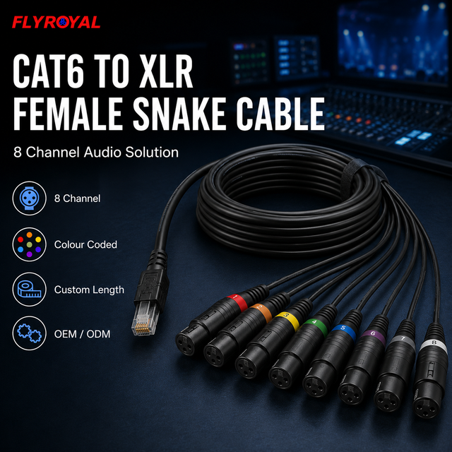 Custom Cat6 to XLR Female Snake Cable Eight Channel 8 Core 28 Gauge Colour Coded Audio 20m Assembly 100m Roll Options OEM ODM