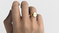 Bague Chevalière Unisexe Plaqué Or 18K 14K avec Diamant de Laboratoire Taille Brillant Ronde Effet Éclat Étoilé, Sertissage Étoilé, Dessus Plat Ovale