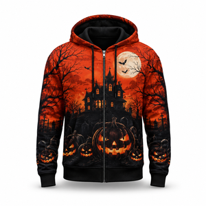 Sweat à capuche personnalisé pour Halloween |   Sweat à capuche zippé avec motif Halloween |   Sweat à capuche imprimé horreur |   Sweat-shirt de costume d'Halloween - Product Image 1