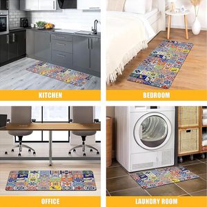 Boho Chic 2-Piece <b>Kitchen</b> <b>Rug</b> Set Memory Foam Colorful Ceramic Comfort Tile Floor Mat Anti-Fatigue Non-Skid PVC <b>Runner</b> - Product Image 3