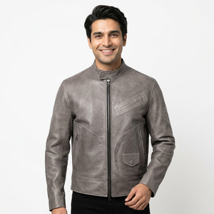 Most Popular High Quality Custom Coated Stand Collar <b>Leather</b> <b>Jacket</b> for <b>Men</b> Hot Selling Vintage Style Hooded Varsity <b>Jacket</b> - Product Image 1