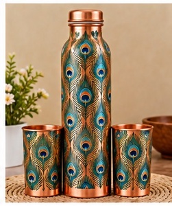 Juego de Botellas de Agua de Cobre de Lujo con 2 Tazas, Diseño de Mármol Negro y Dorado, Termo Portátil de Viaje - Product Image 2
