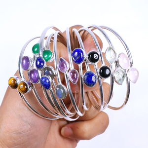 Wholesale 925 Sterling Silver Plated Multi Gemstone Cuff <b>Bracelet</b> Handmade Mixed Natural <b>Stone</b> Bangle Designer Jewelry for Women - Product Image 1