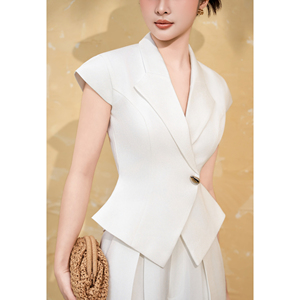 Chaleco Elegante para Mujer con Solapa con Muescas, Manga Casquillo, Lazos Traseros y Peplum, Traje de Oficina/Negocios con Botones, ODM OEM NERINA - Product Image 3