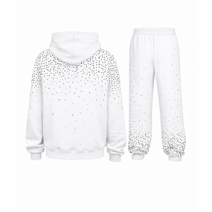 New Design Men <b>White</b> Rhinestone <b>Tracksuit</b> Set Zip Up Hoodie and Jogger Pants Sparkle Streetwear Casual Gym Wear Fashion Outfit - Product Image 3