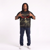 YOUR BRAND T-shirt noir à manches courtes pour homme, imprimé OVNI Alien Attack, décontracté, col rond, coupe classique, en jersey de coton