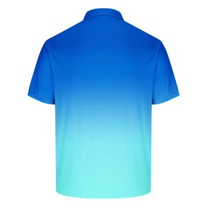 Chemise de golf décontractée pour homme, à manches courtes, en jersey polyester/coton, imprimée à pois bleus par transfert thermique, boutonnée, tricotée, respirante, coupe classique - Product Image 2