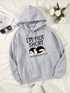 เสื้อฮู้ดผู้หญิงมีฮู้ดสำหรับผู้หญิงมีฮู้ดไม่สั้นไอแอมเพนกวินขนาดตลกพิมพ์ลายผู้หญิงแฟชั่นมีฮู้ดน่ารักแฟชั่นฮิปฮอปแบบลำลอง - Product Image 6