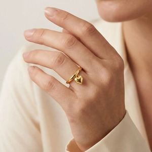 Rose Gold Heart Pendant Silver <b>Ring</b> <b>Plain</b> Band Romantic Unisex Everyday Wear - Product Image 3