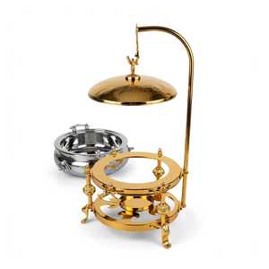 Plat à réchaud de luxe en laiton pur plaqué or avec revêtement céramique antiadhésif, casserole couverte de 24 cm de diamètre, lavage à la main uniquement - Product Image 3