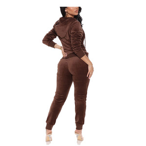 Women Hooded Tracksuit <b>Set</b> Solid Brown Full Sleeve Zipper <b>Jogger</b> Pants <b>Plus</b> <b>Size</b> Casual Autumn Wear 100 Polyester - Product Image 2