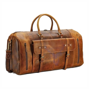 Sac de sport vintage classique en cuir véritable et PU, unisexe, avec fermeture éclair, grande capacité, poignée souple et durable - Product Image 1