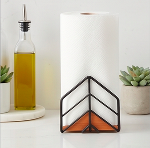 Porte-serviettes design vintage en acier inoxydable avec base en bois et finition noire, parfait pour la décoration de table de mariage et l'usage domestique - Product Image 5