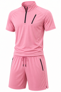 Grace Collection Men's Sporty Streetwear Hooded Quarter-Zip Short Sleeve Top Shorts Set Quick Dry Fleece Winter Solid Color 100% - Product Image 2