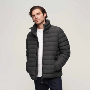 Chaqueta acolchada negra personalizada para hombre, al por mayor, con capucha, diseño de ondas, ligera, cálida, para invierno, ropa exterior, OEM, de alta calidad - Product Image 2