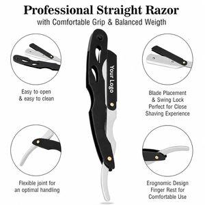 100% Stainless Steel <b>Straight</b> <b>Razor</b> for Men Professional Barber <b>Razor</b> with 10 Single Blades for Close Shaving Salon Use - Product Image 3
