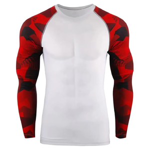 Men Full Sleeve Compression Rash Guard White Red Camo Print Breathable Sublimation Transfer Print Quick Dry Spandex <b>Athletic</b> - Product Image 1