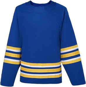 High Quality Custom Men's Blank Ice Hockey Jersey Royal Blue and Yellow Stripe Practice Hockey Uniform Sublimation Sportswear - Product Image 1