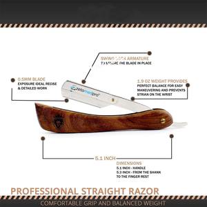 Navaja de Afeitar Recta de Acero Inoxidable con Mango de Madera, Hoja Afilada, Agarre Cómodo, Funda de Cuero y Opción de Personalización de Marca - Product Image 2