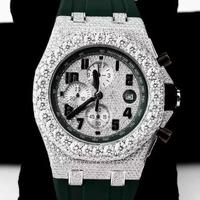 Montre Moissanite Ronde Taille Brillant en Argent, Couleur E, Diamant de Laboratoire VS1 Sans Défaut, Entièrement Sertie de Diamants, Style Rappeur, Fabrication Usine