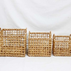 Modern Water Hyacinth <b>Square</b> Storage <b>Basket</b> Woven Eco-Friendly Organizer Bin with Handle for Home Kitchen Laundry - Product Image 5