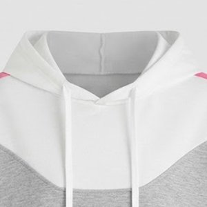 Nueva Sudadera con Capucha de Bloques de Color para Mujer con Logotipo Personalizado, Manga Larga, Estilo Corto, Informal, para Otoño, Gris, Blanco, Rosa, Tejida - Product Image 5