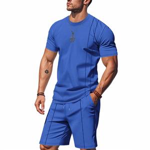 Conjunto de Dos Piezas para Hombre, Camiseta con Cuello Redondo, Pantalones Cortos Rectos hasta la Rodilla, Camisetas de Manga Corta, Estilo Informal, Deportivo, Combinado - Product Image 4
