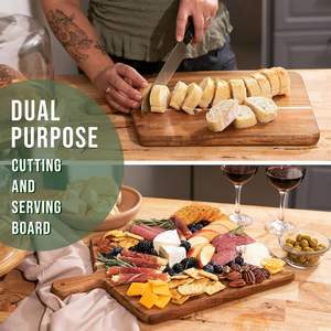 Planche à découper en bois avec poignée, plateau à viande, fromage, légumes, pain, charcuterie, plateau de service décoratif en bois - Product Image 1