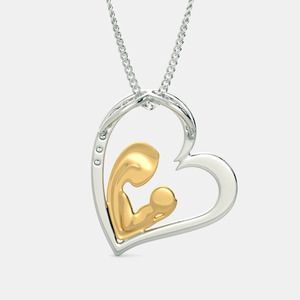 Collier pendentif cœur bicolore mère et enfant avec diamant de laboratoire - Product Image 3