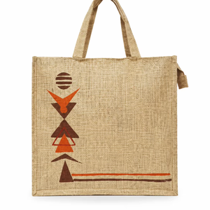 Oversized Natural Jute Tote <b>Bag</b> with Two Color Geometric Print Eco Friendly <b>Reusable</b> Shopping Carry <b>Bag</b> - Product Image 1