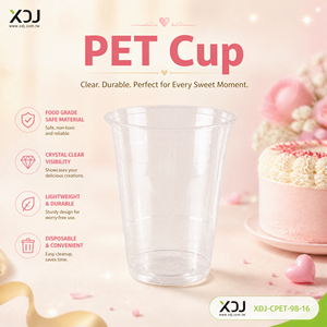 Gobelet en plastique PET transparent XDJ, diamètre 98 mm, pour boissons, modèle XDJ-CPET-98-16 - Product Image 1