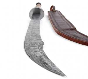 Cuchillo artístico de acero de Damasco forjado a mano personalizado, grado DIY, con opción OEM, mango de madera tallada, funda de cuero, pieza ornamental de exhibición - Product Image 3