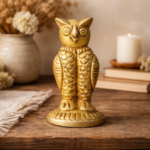 Figurine d'hibou en laiton texturé SHUBHAM, artisanat en métal, statue d'hibou sculptée, décoration de bureau pour étagère - Product Image 1