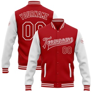Veste universitaire rouge unisexe personnalisée, style preppy, logo en lettres blanches, fermeture à boutons sur le devant, vêtements décontractés d'automne, polyester/coton - Product Image 1