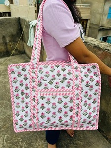 กระเป๋าผ้าคอตตอนแฟชั่นมีซิปปิดลายกระบองเพชรสีชมพูกระเป๋าช้อปปิ้งสำหรับทุกฤดูกาล - Product Image 4