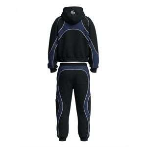 Conjunto Deportivo de Hombre con Parches de Tela Pesada |   Sudadera con Capucha y Pantalones Deportivos Personalizados con Paneles en Contraste | - Product Image 2