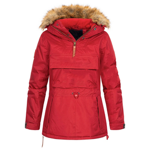 Veste d'hiver matelassée imperméable pour femme avec capuche en fausse fourrure, doublure en flanelle, coupe-vent, mi-longue, beige personnalisée - Product Image 1