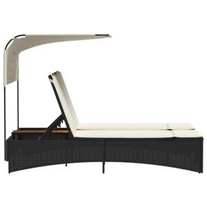 Double Sun <b>Lounger</b> with Black Poly Rattan Canopy and <b>Cushions</b> - Product Image 6