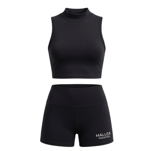 Conjunto Deportivo Formal para Mujer, Leggings Acanalados, Top Corto, Pantalones Cortos, Transpirable, Spandex/Nailon/Algodón, Secado Rápido, Cintura Elástica, Uso Diario - Product Image 1