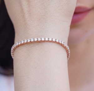 Pulsera de tenis clásica redonda de plata con diamantes cultivados en laboratorio, plata 925, joyería fina elegante y lujosa, regalo para mujer, boda, fiesta - Product Image 3