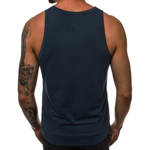 Men's Solid <b>Navy</b> Blue Sleeveless Tank <b>Top</b> Casual Style 100% Cotton Breathable Knitted Fabric - Product Image 4