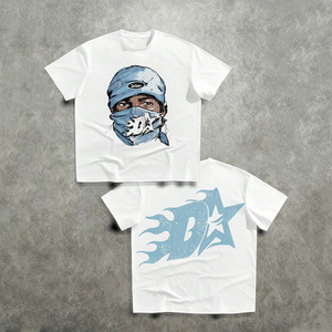 White Men's T-<b>Shirt</b> With Pink Character Print Street Style Short Sleeve O-Neck Regular Fit Cotton Jersey - Product Image 2