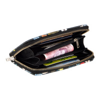 Dompet Kulit Domba Asli Wanita Motif Bunga Hitam, Tas Tangan Kulit, Tas Mini, OEM ODM Label Pribadi