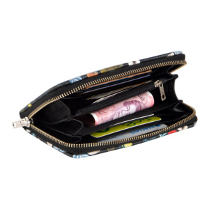 Ladies Genuine Lambskin Leather Pouch <b>Black</b> Floral Print Leather Wallet Clutch Handbag Purse <b>MIni</b> <b>Bag</b> OEM ODM Private Label - Product Image 4