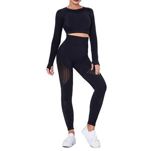 Ensemble de yoga sans couture réversible pour femme avec logo couleur personnalisée, soutien-gorge de sport et leggings, taille haute en dentelle unie délavée, 2 pièces extensibles dans quatre directions - Product Image 4