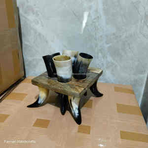 Juego de Bandeja para Cócteles con Cuernos Vintage, Base de Madera y Cuatro Cuernos para Beber, Accesorio de Bar Reutilizable para Servir Bebidas - Product Image 5
