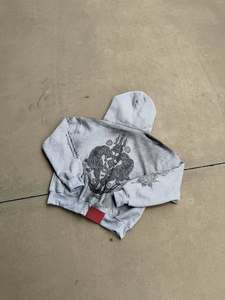 Custom Vintage Wash Full Zip Hoodie with Abstract Embroidered Graphic Detail and Faded Effect Relaxed Fit Hoodies - Product Image 2