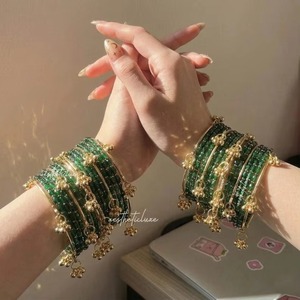 สีเขียว COLOUR kasmiri churiyan กำไลทอง kadda ghungaro มุกอินเทรนด์การออกแบบทางเรขาคณิตที่ทันสมัยปรับแต่งสีขนาดของผู้หญิง - Product Image 4