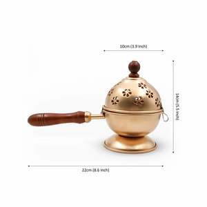 Quemador de incienso portátil de latón Bela Artisan con mango de madera, dorado, árabe, indio, para carbón y oud, hecho a mano, regalo para el hogar y Ramadán - Product Image 3